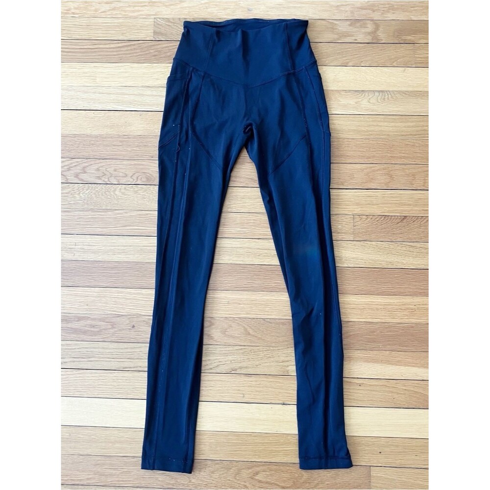 Lululemon Navy Blue Full Length Pocket Workout Gym Running Tight Leggings 4